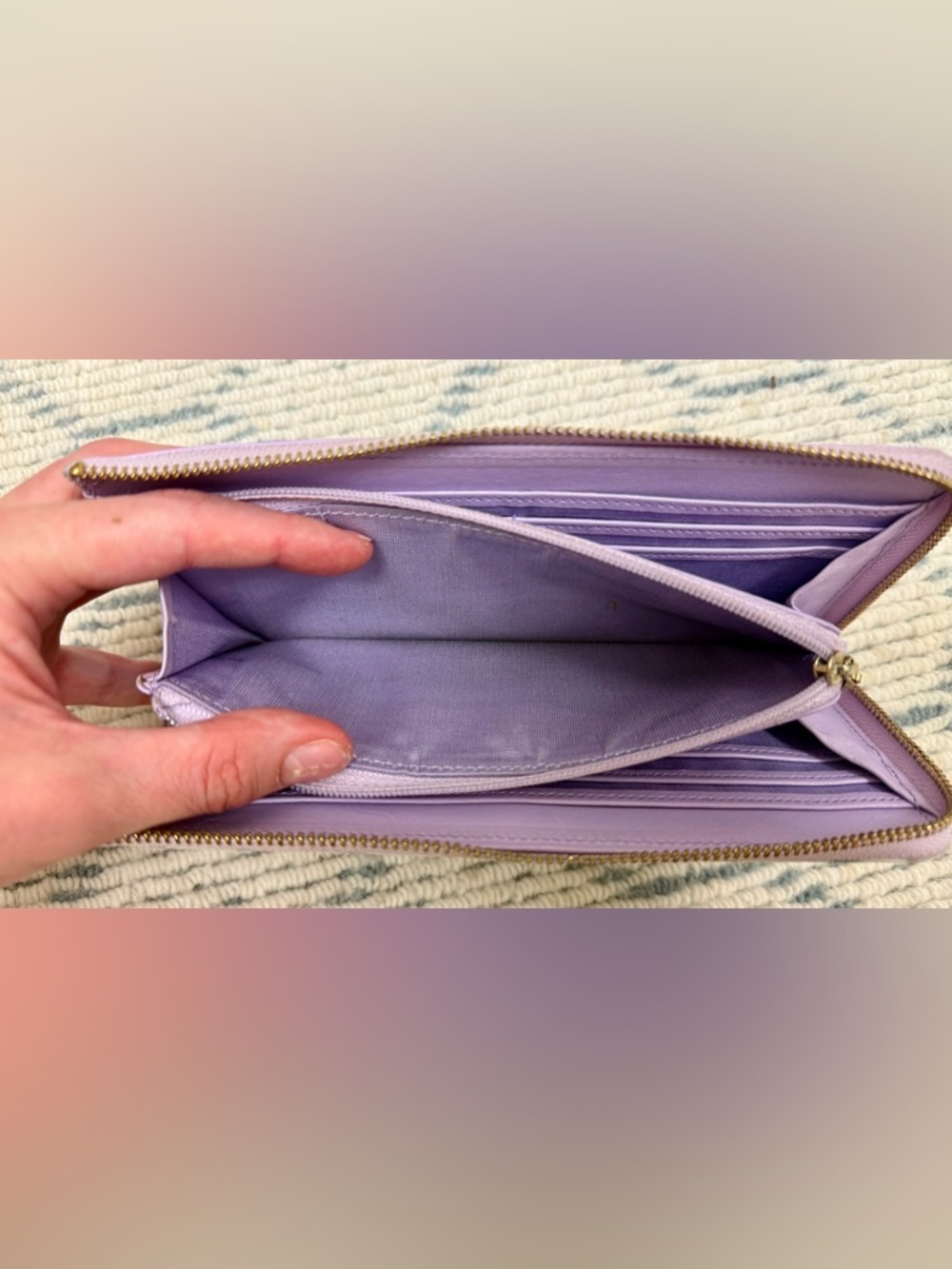 LANVIN En Bleu Lavender Floral Print Leather L-Shaped Zip Long Wallet/Clutch - Picture 16 of 16